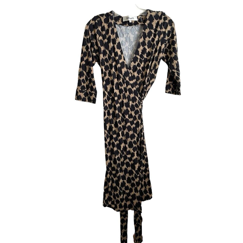Diane Von Furstenberg Wrap Animal Print Dress Size Petite Midi Stretch V-neck
